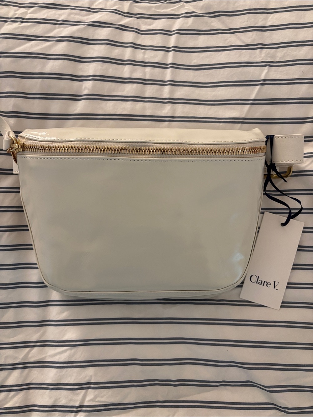 Clare V Fanny Pack in White leather with gold zipper NWT